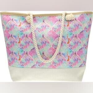 We We Large Beach Bag New Pink Blue White Canvas Straw Waterproof Travel Gym